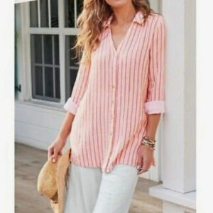 Soft Surroundings Women's Button Down Escambia Gauze Tunic Top